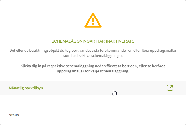 Fig. 8: Informationsruta - pausade schemaläggningar klicka vidare