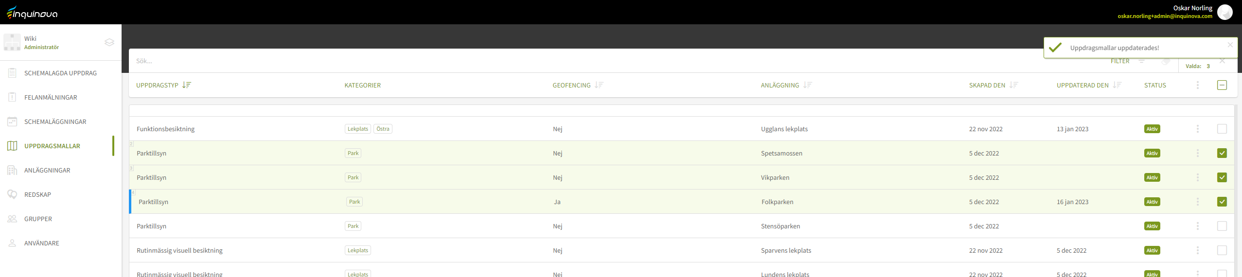 Fig. 9: Uppdragsmallar uppdaterade