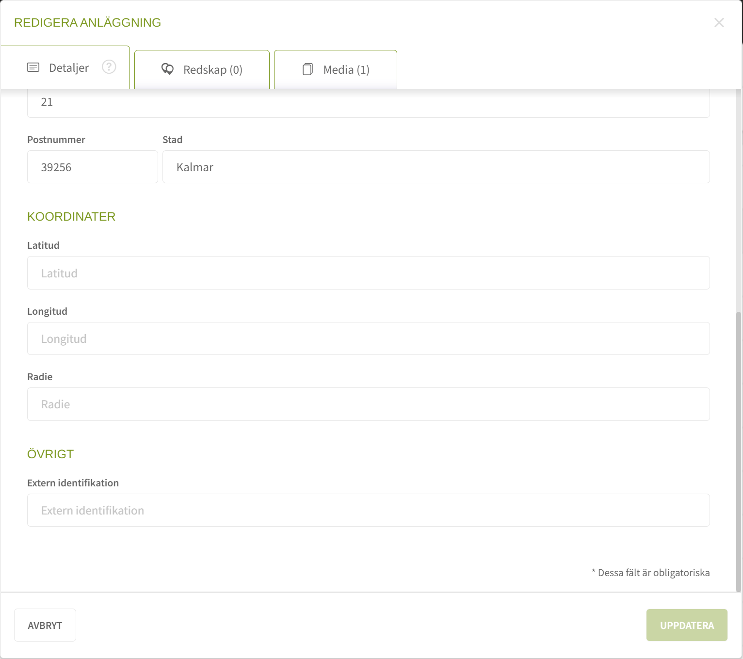 Fig. 2: Gå till Koordinat-sektionen