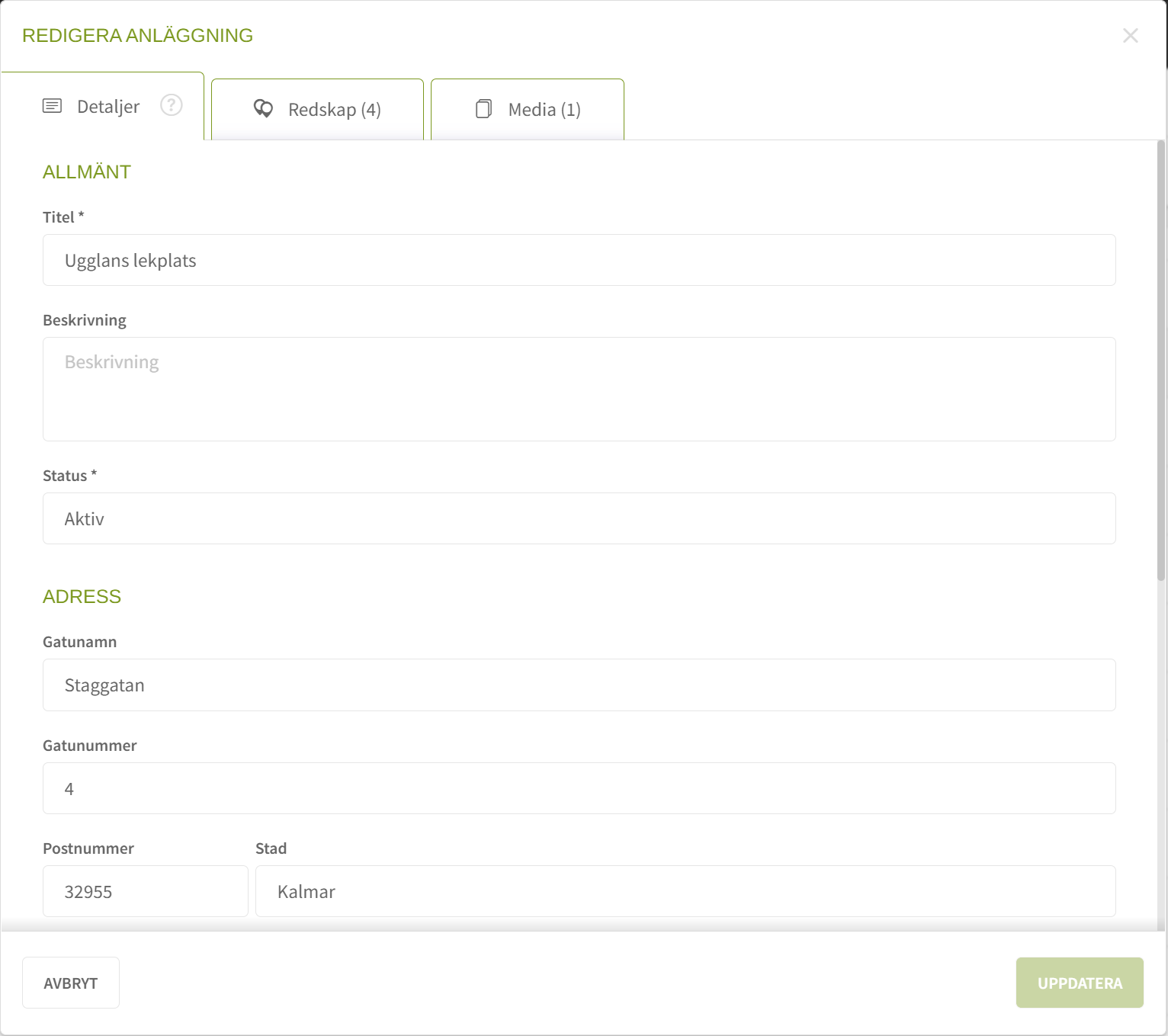 Fig. 2: Platsinformation