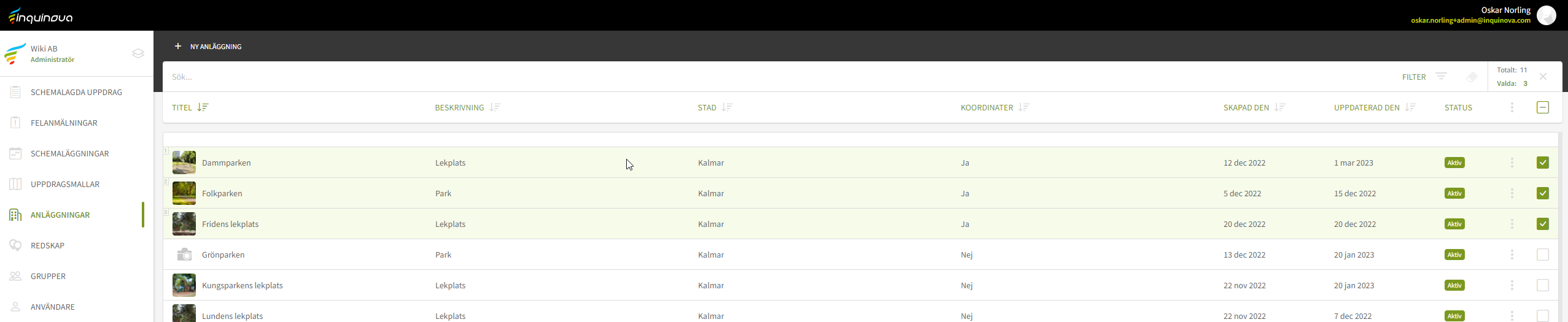 Fig. 5: Enkelklick på de platser som ska ändra status