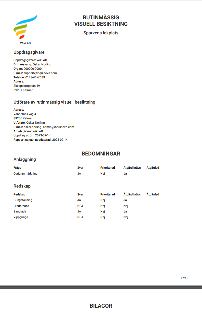 Fig. 5: Uppdragsrapport öppnad