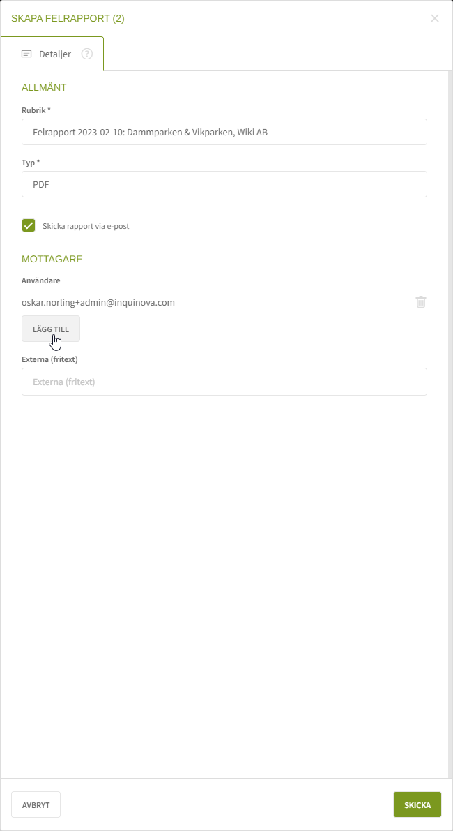 Fig. 7: Formulär - maila, lägg till befintliga mottagare