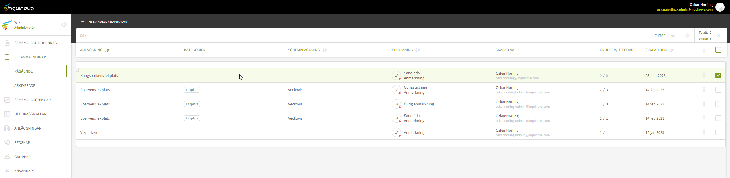Fig. 1: Dubbelklick på den felanmälan där grupper ska läggas till