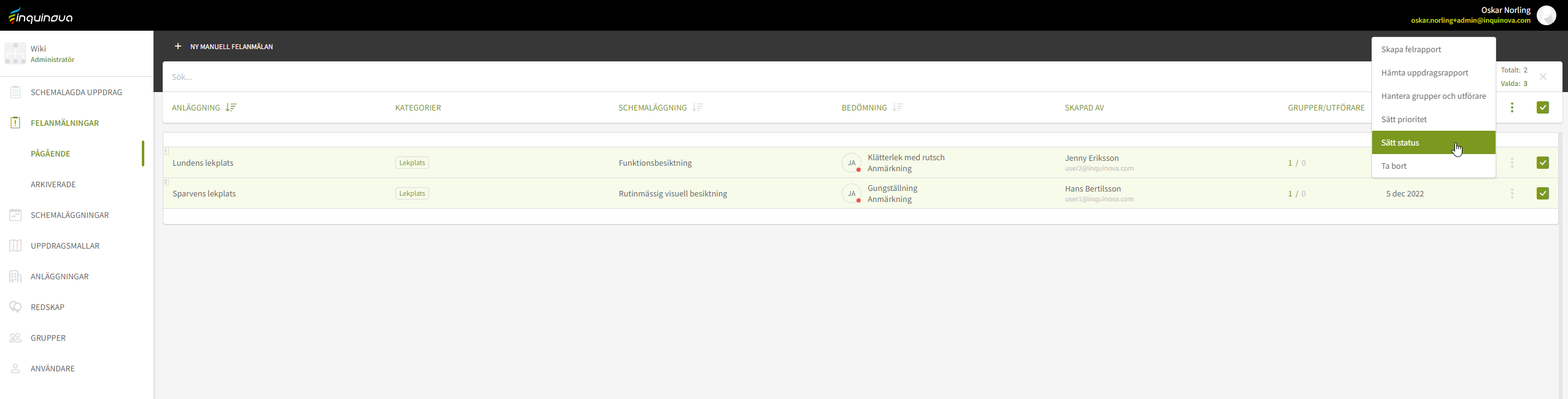 Fig. 7: Klicka på Sätt status