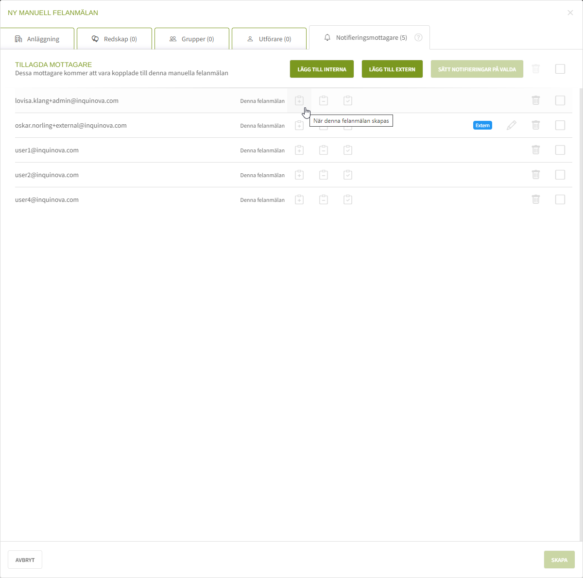 Fig. 17: Välj notifikationstyp per mottagare