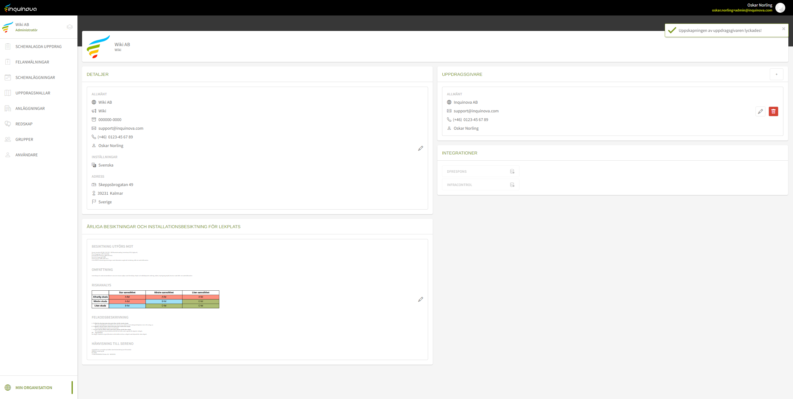Fig. 4: Uppdragsgivare skapad