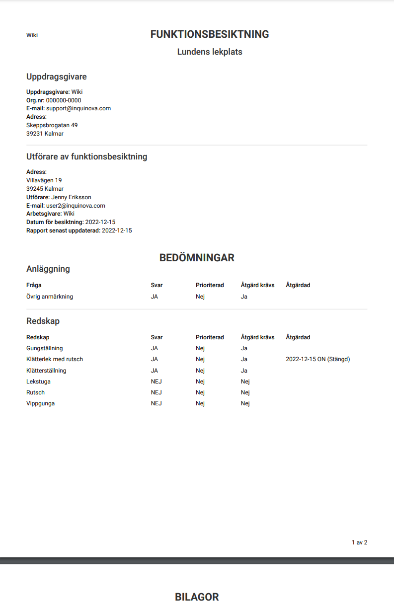 Fig. 5: Första uppdragets rapport öppnad
