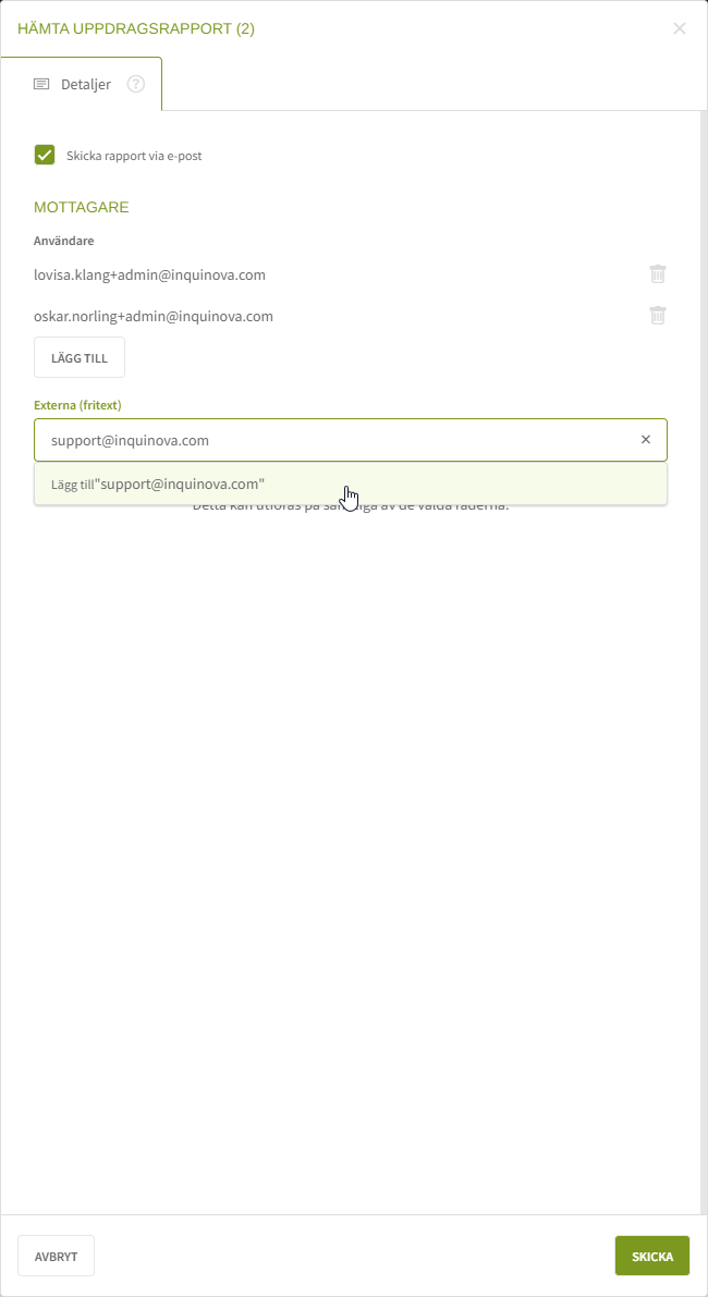 Fig. 6: Formulär - maila, extern mottagare