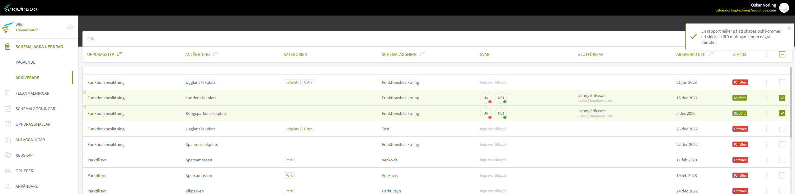 Fig. 11: Sammanställning skickad