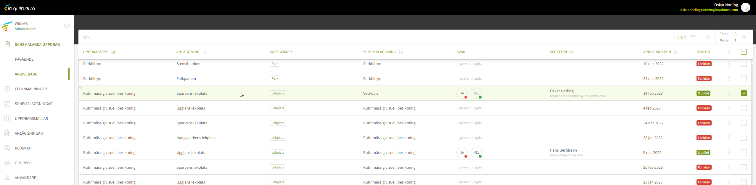 Fig. 1: Dubbelklick på det uppdrag du vill se