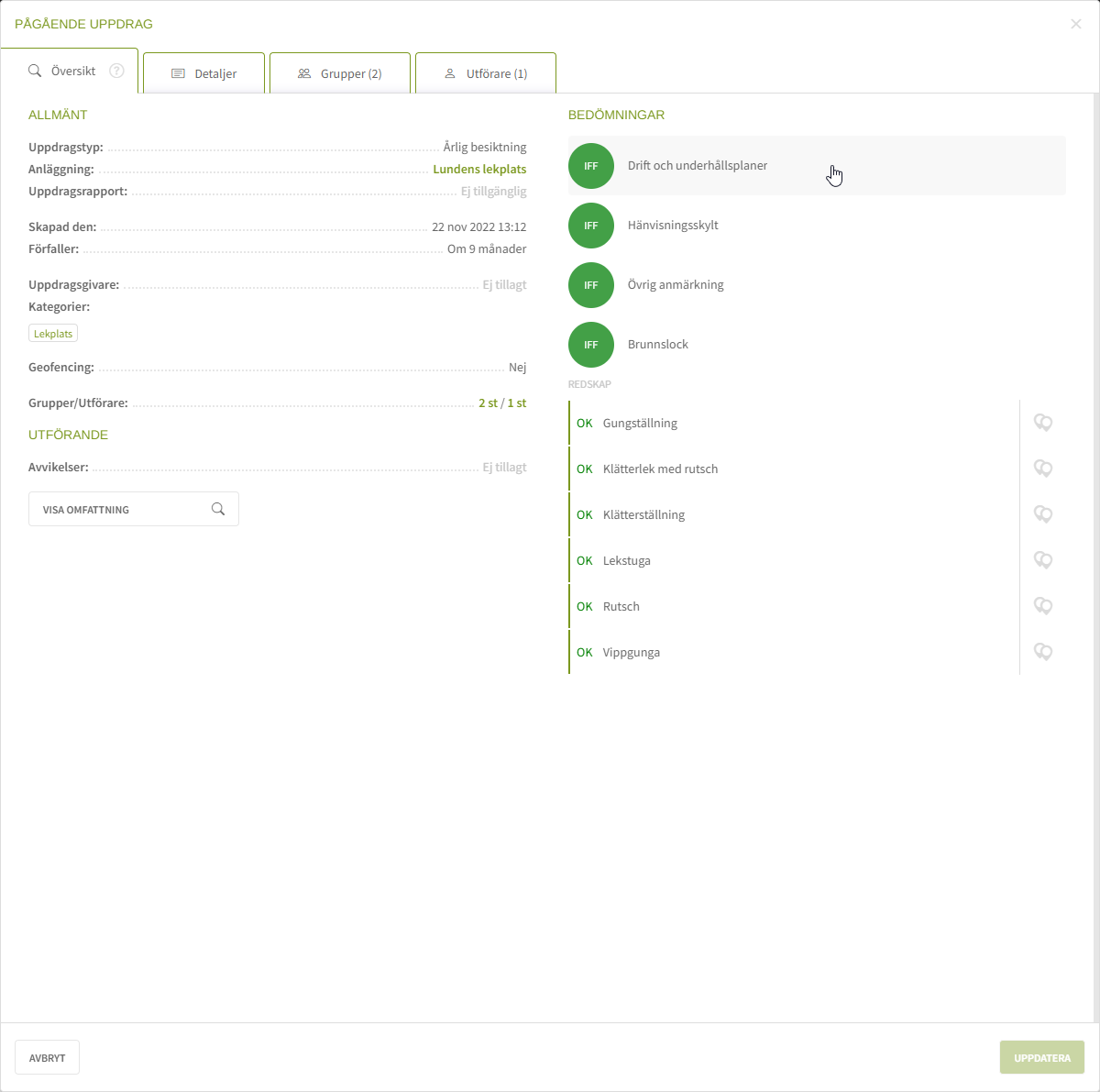 Fig. 3: Öppna anläggningsbedömning