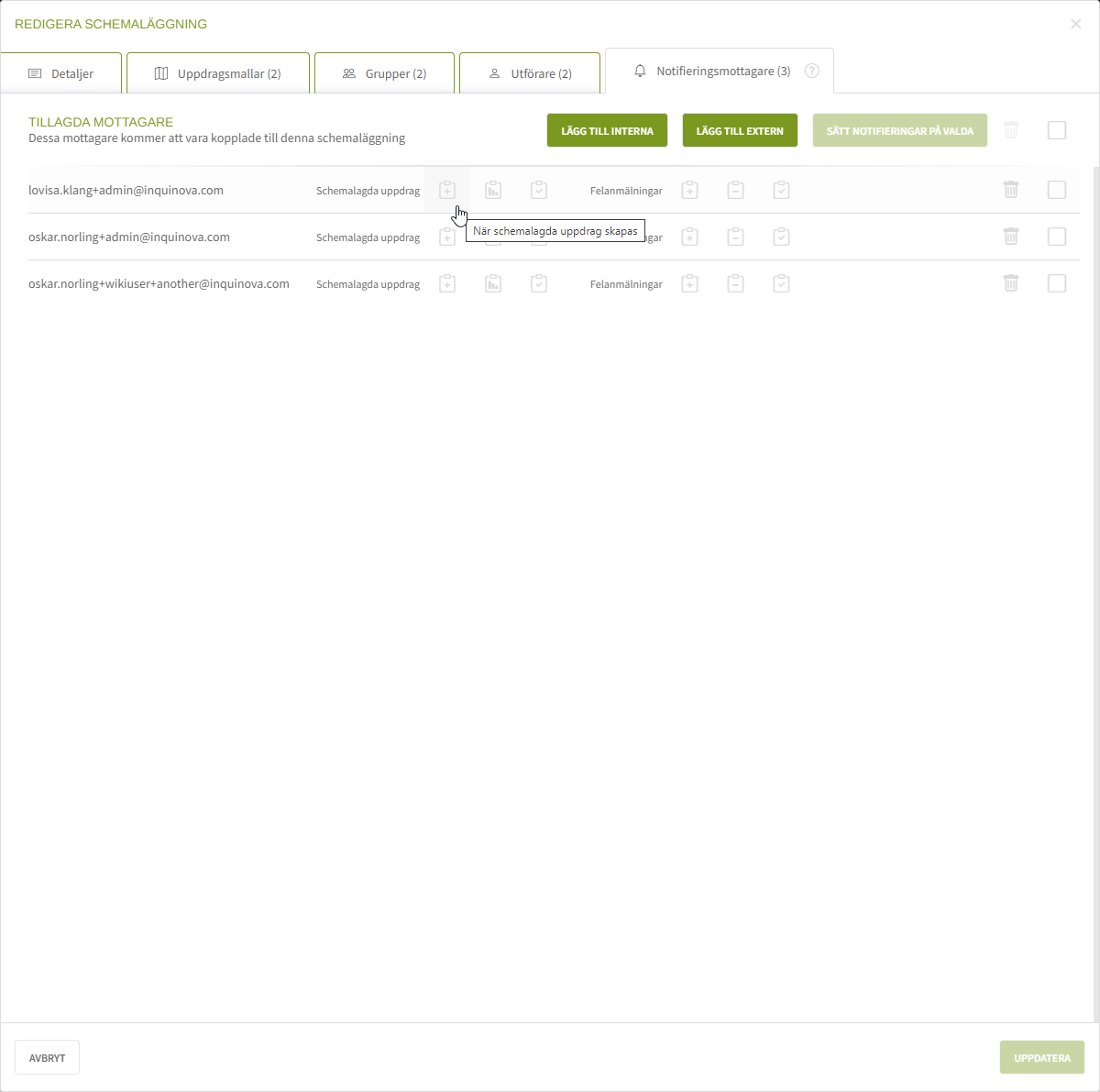 Fig. 5: Välj notifieringstyper per mottagare