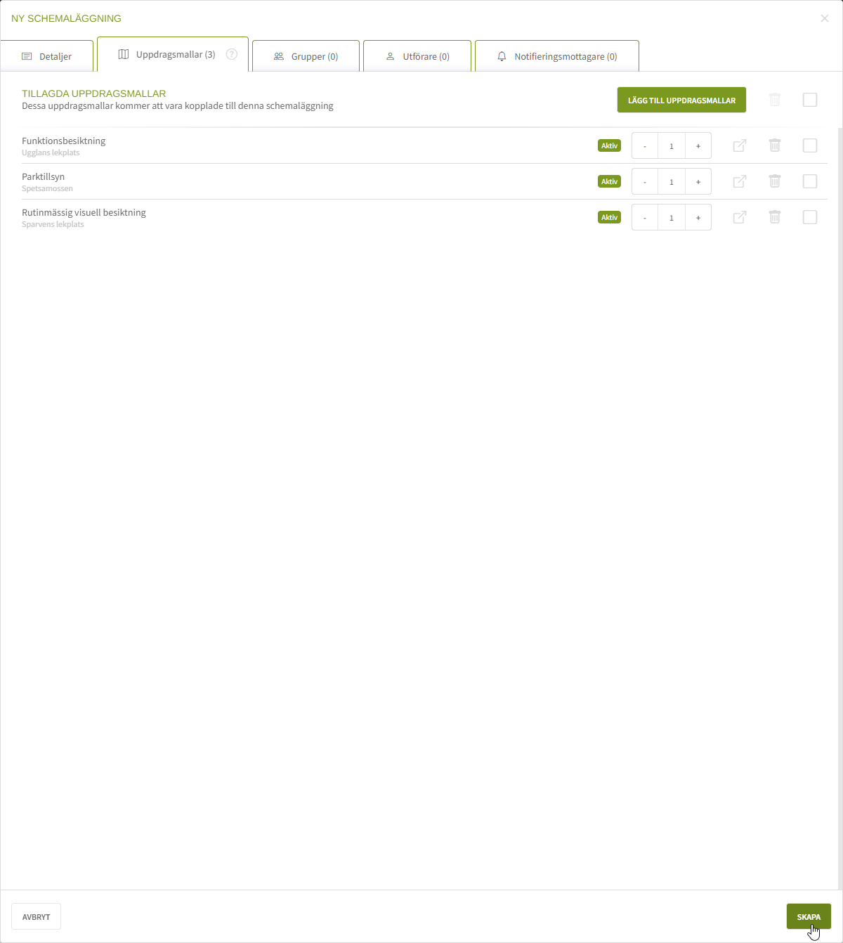 Fig. 6: Formulär - uppdragsmallar tillagda