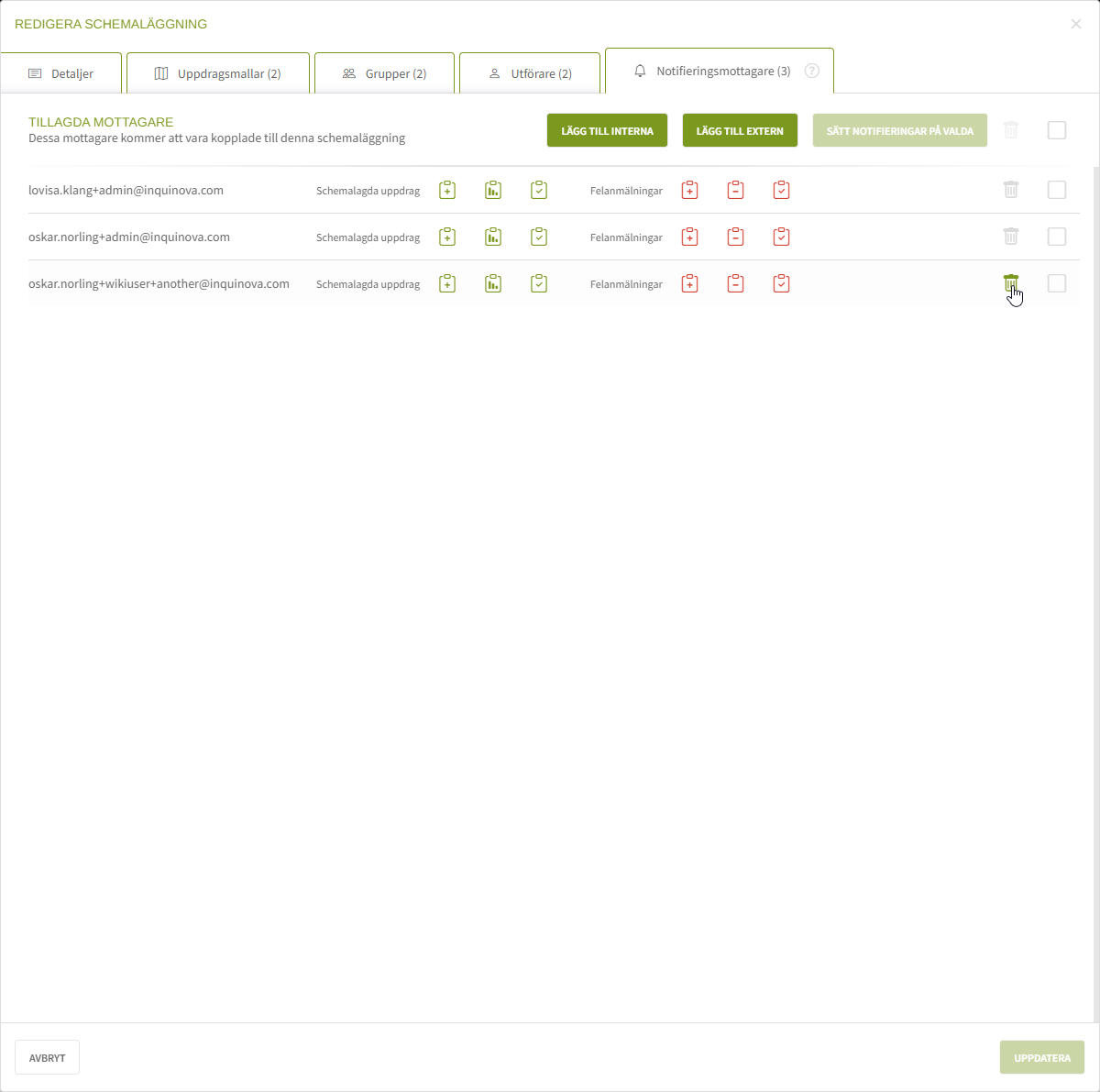 Fig. 3: Ta bort intern notifieringsmottagare