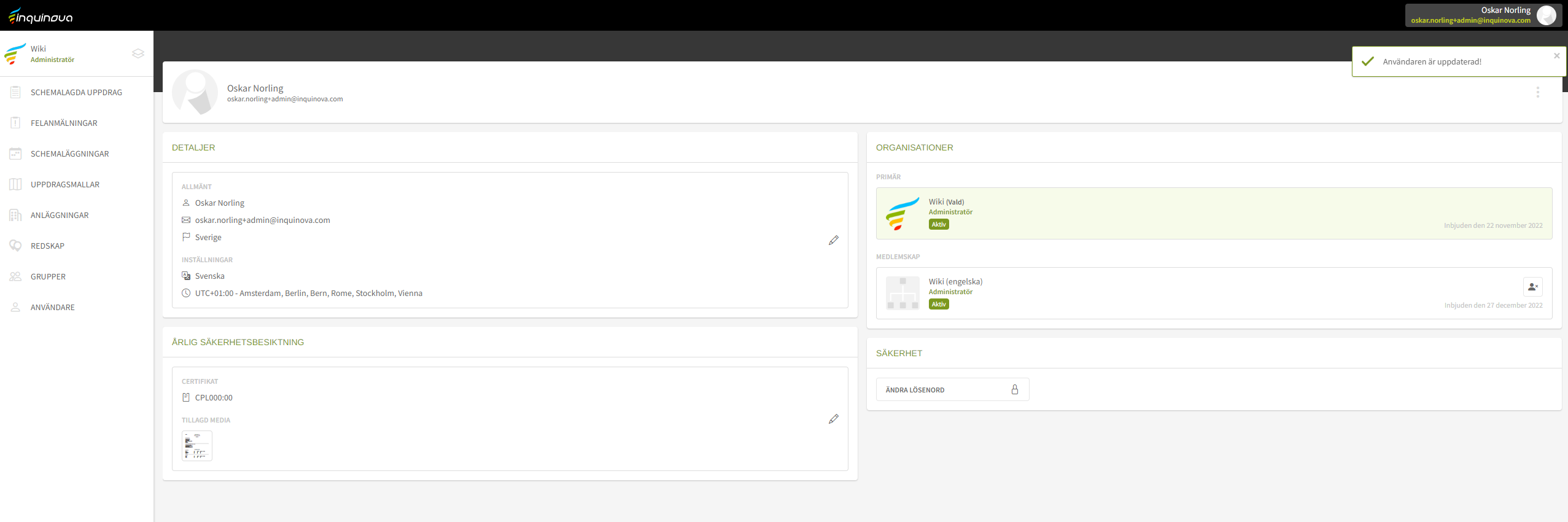 Fig. 8: Användaren är uppdaterad