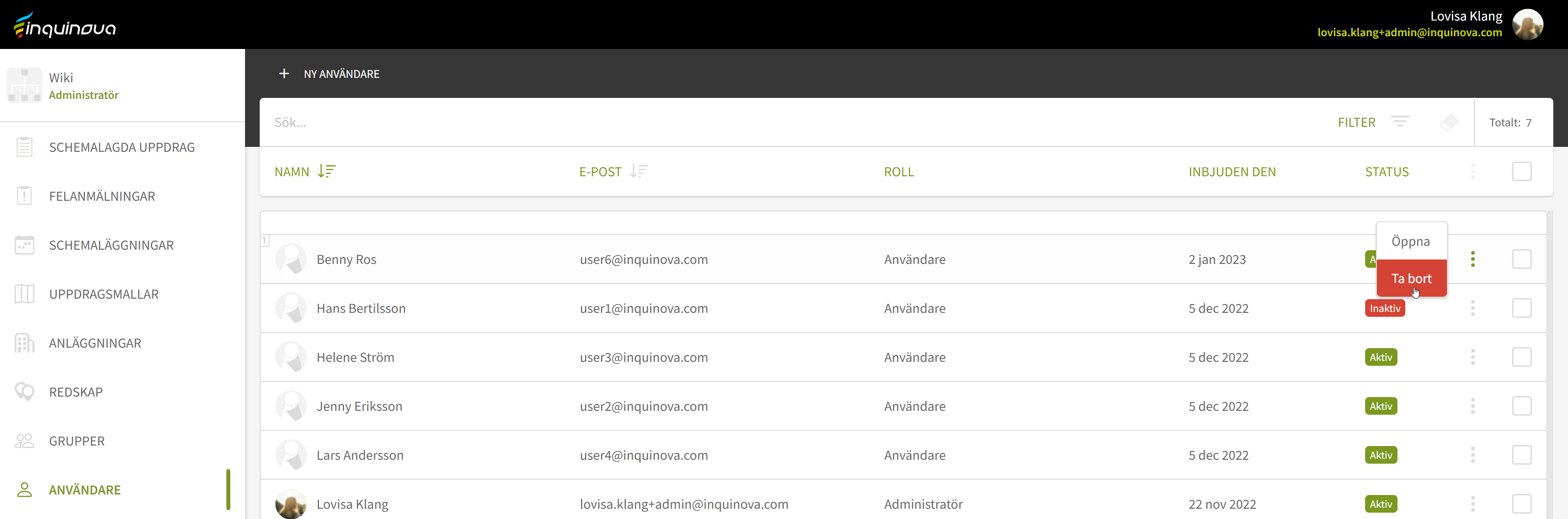 Fig. 1: Menyval - ta bort