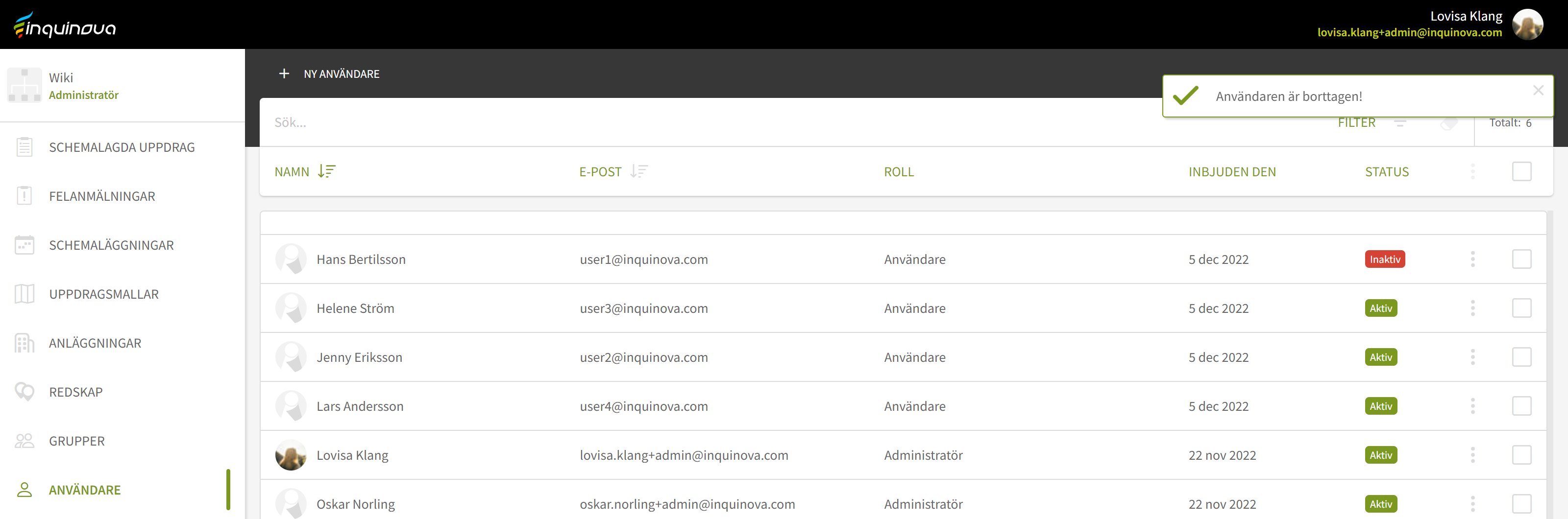 Fig. 3: Användare borttagen