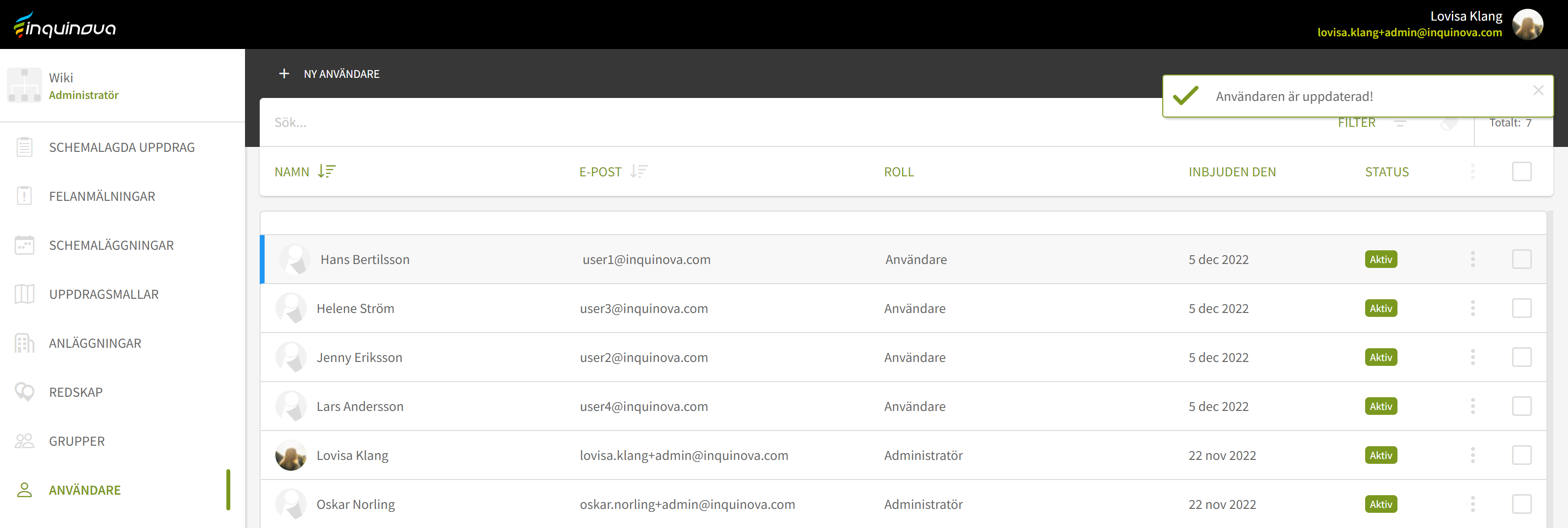 Fig. 3: Användaren är uppdaterad