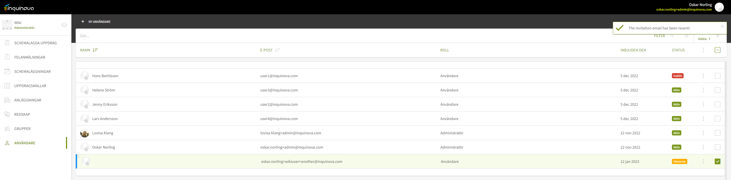 Fig. 4: Användaren är uppdaterad