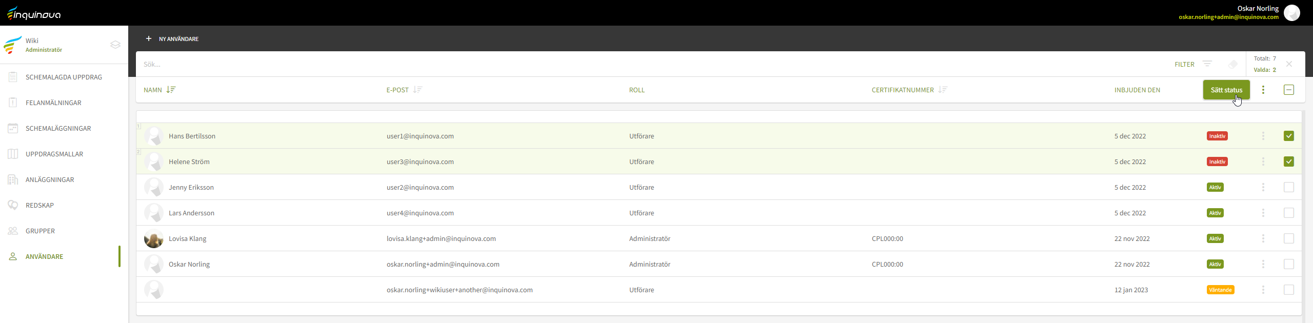 Fig. 6: Klicka på Sätt status